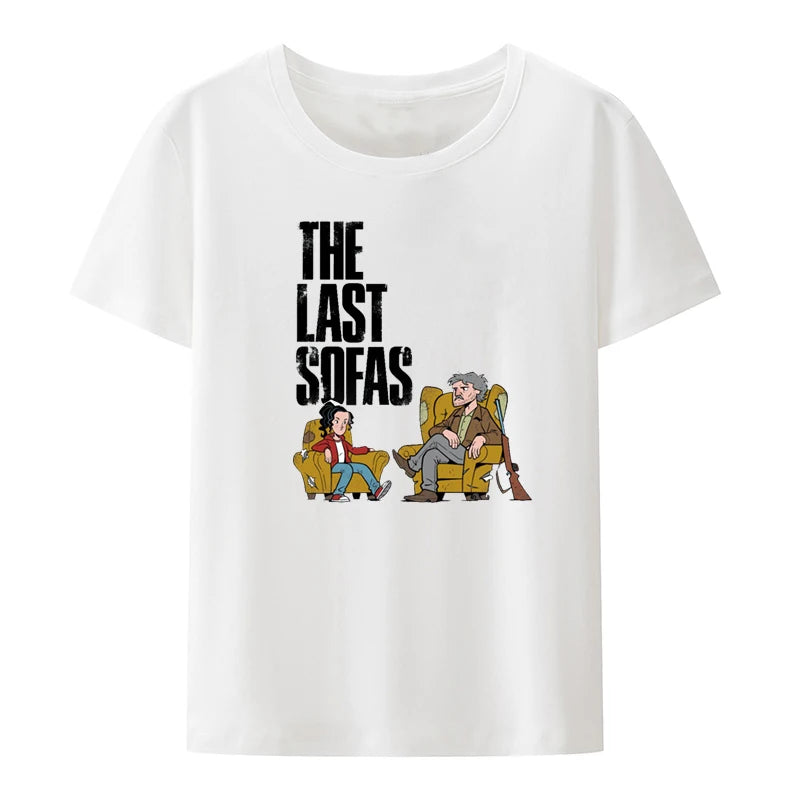 The Last Sofas Funny Cartoon Tlou Light Cotton Tshirt - White / XXXL Available at 2Fast2See.co