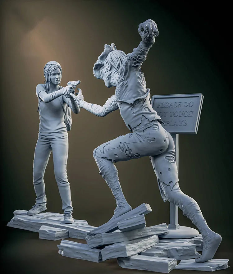 The Last of Us Ellie Shooting a Clicker 3D Printed Diorama (Not Painted) - 100mm Available at 2Fast2See.co