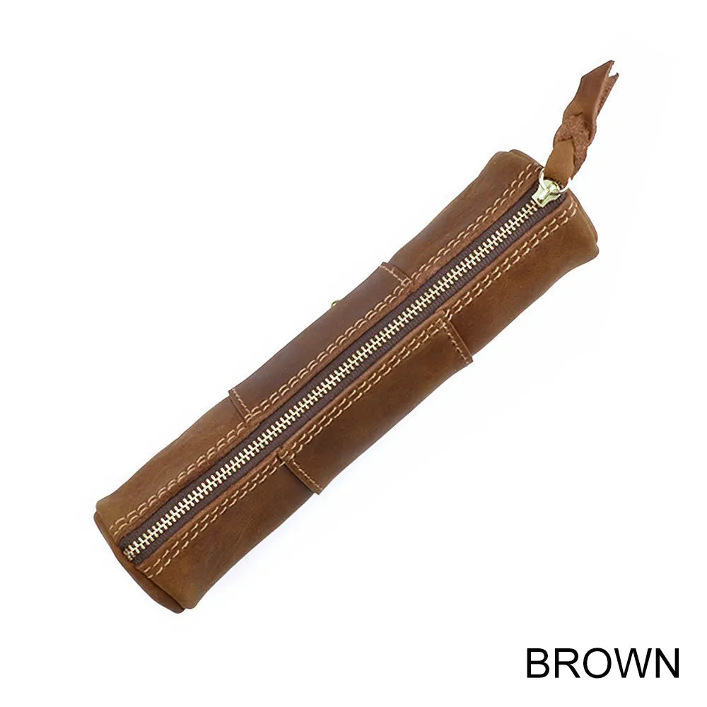 Vintage Leather Pencil Case - Brown Available at 2Fast2See.co