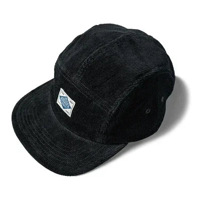 Retro NonStock 5 Panel Corduroy Hat with Snap Closure - Baseball Type Cap - Black / Adjustable Available at 2Fast2See.co