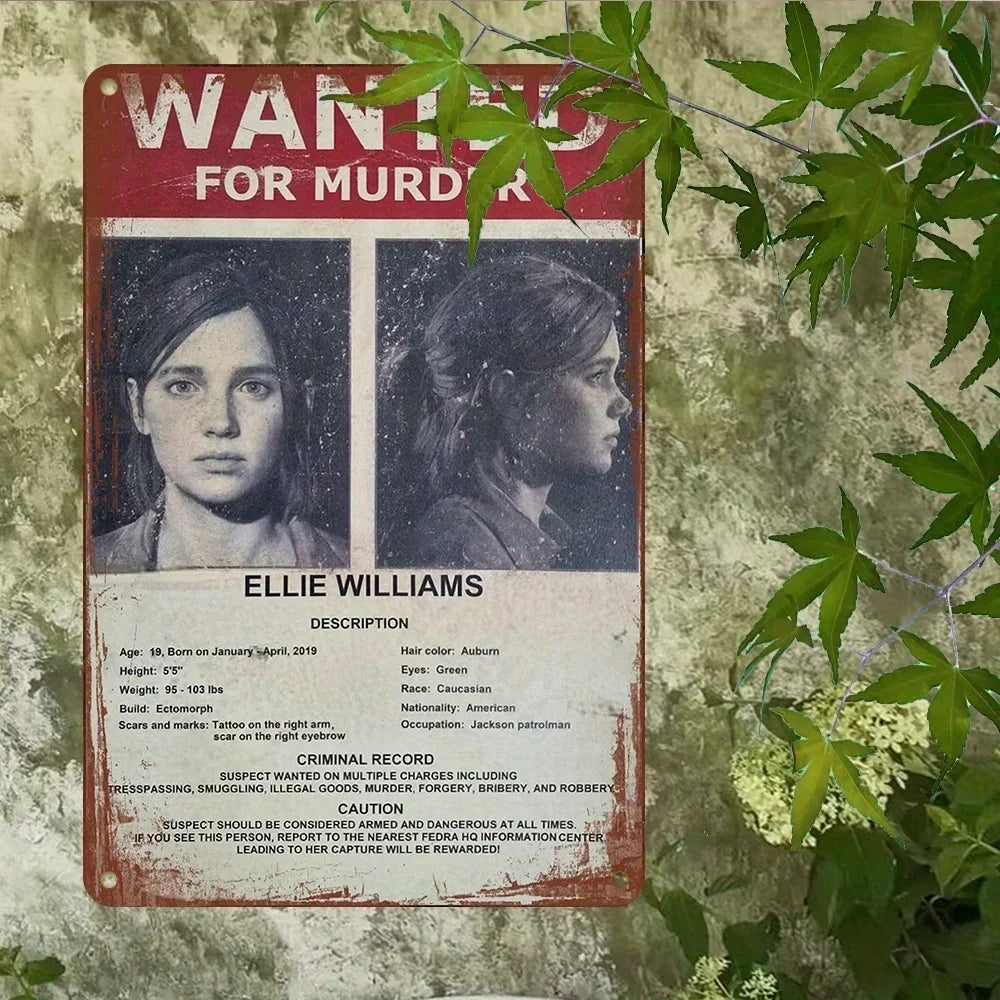 Wanted for Murder Ellie Williams Metal Sign Vintage