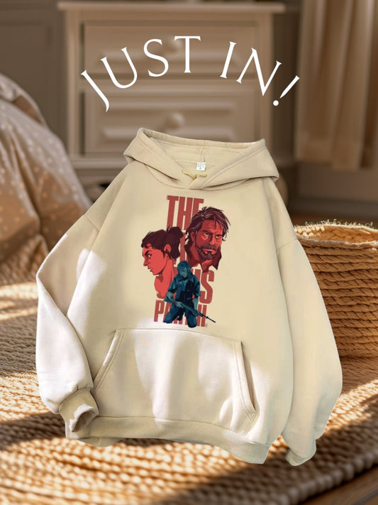 The Last of Us Cartoonish Design Cotton Casual Hoodie Khaki
