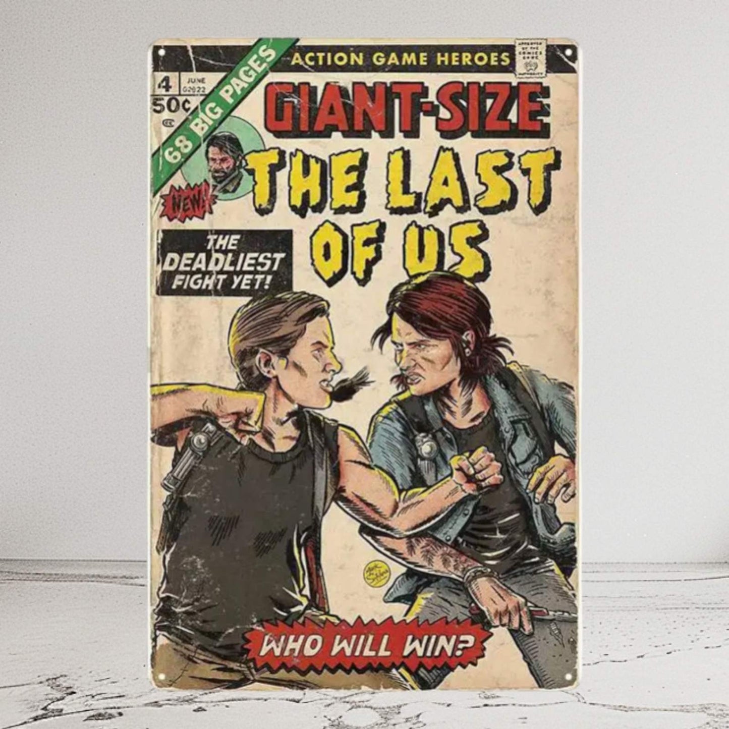 The Last of Us Ellie Abby Who Will Win ? Retro Comic Metal Sign