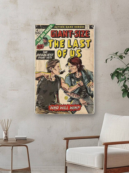 The Last of Us Ellie Abby Who Will Win ? Retro Comic Metal Sign