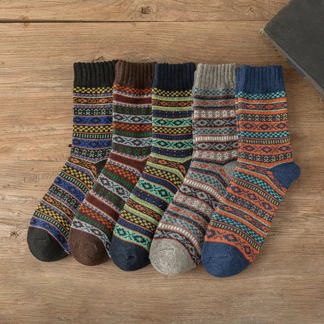 Winter Thick Warm Socks Set with Retro Stripes Free Size - Pair 5 / 38-43 Free Size Available at 2Fast2See.co