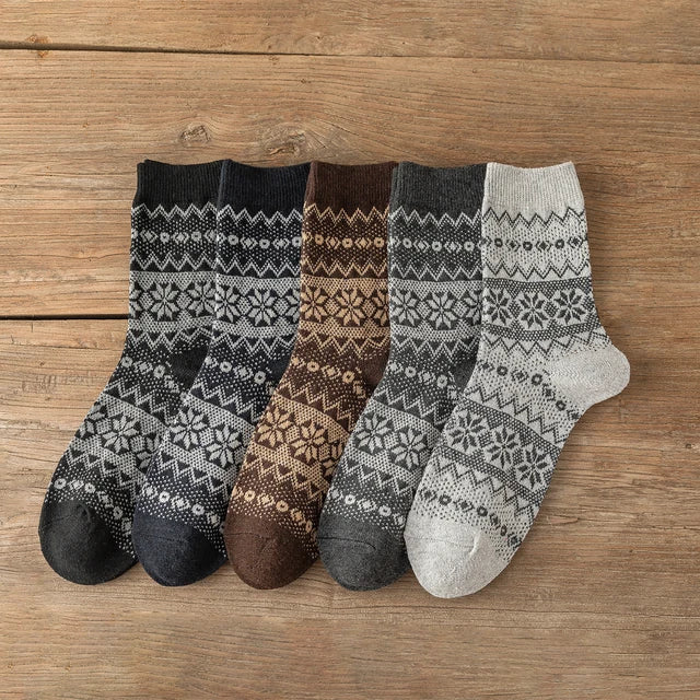 Winter Thick Warm Socks Set with Retro Stripes Free Size - Pair 10 / 38-43 Free Size Available at 2Fast2See.co