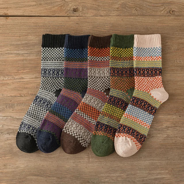 Winter Thick Warm Socks Set with Retro Stripes Free Size - Pair 2 / 38-43 Free Size Available at 2Fast2See.co