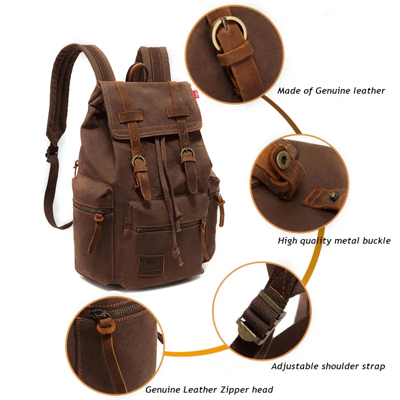 Vintage Leather Canvas Backpack for Hiking & Camping - Available at 2Fast2See.co