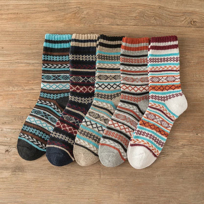 Winter Thick Warm Socks Set with Retro Stripes Free Size - Pair 1 / 38-43 Free Size Available at 2Fast2See.co