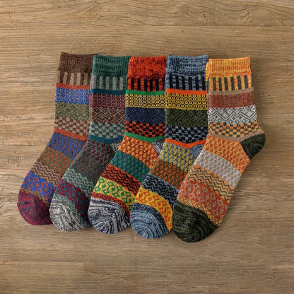 Winter Thick Warm Socks Set with Retro Stripes Free Size - Pair 3 / 38-43 Free Size Available at 2Fast2See.co