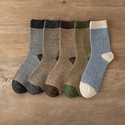 Winter Thick Warm Socks Set with Retro Stripes Free Size - Pair 11 / 38-43 Free Size Available at 2Fast2See.co