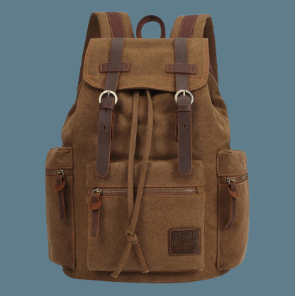 Vintage Leather Canvas Backpack for Hiking & Camping - Khaki Available at 2Fast2See.co