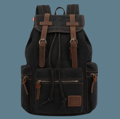 Vintage Leather Canvas Backpack for Hiking & Camping - Black Available at 2Fast2See.co