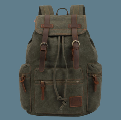 Vintage Leather Canvas Backpack for Hiking & Camping - Green Available at 2Fast2See.co
