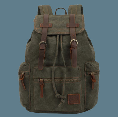 Vintage Leather Canvas Backpack for Hiking & Camping - Green Available at 2Fast2See.co