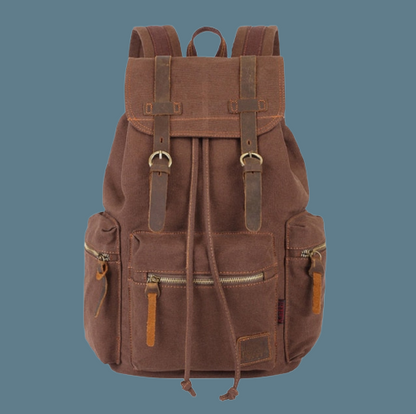 Vintage Leather Canvas Backpack for Hiking & Camping - Coffee Available at 2Fast2See.co