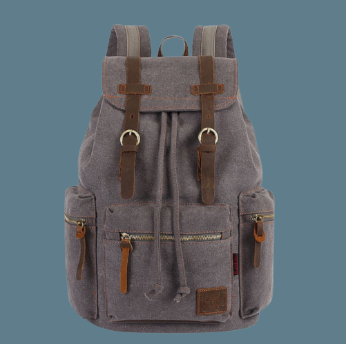 Vintage Leather Canvas Backpack for Hiking & Camping - Gray Available at 2Fast2See.co