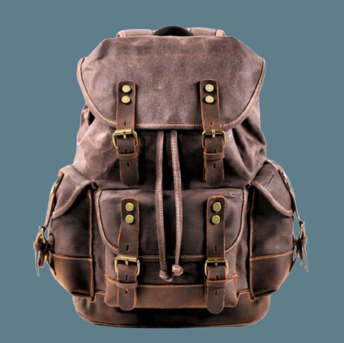 Vintage Backpack from Canvas & Cowhide for Hiking Camping - Dark Brown Available at 2Fast2See.co