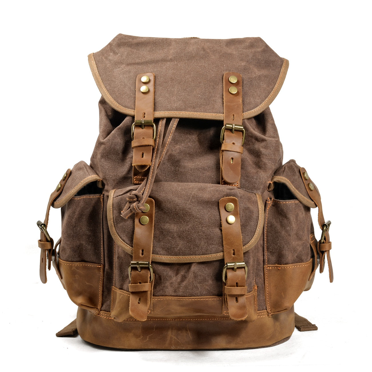 Vintage Backpack from Canvas & Cowhide for Hiking Camping - Light Brown Available at 2Fast2See.co
